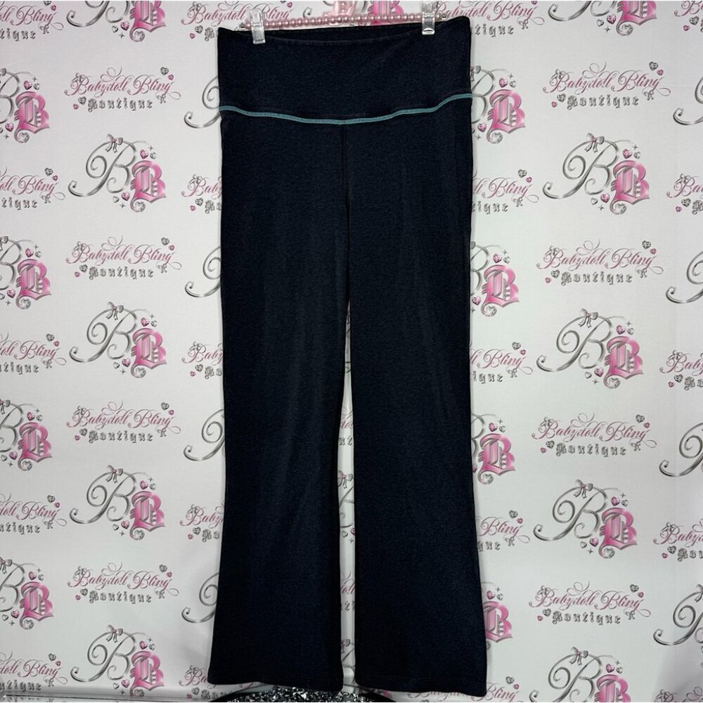 Lululemon pants vintage grey blue thread logo on leg flare grey wash like new